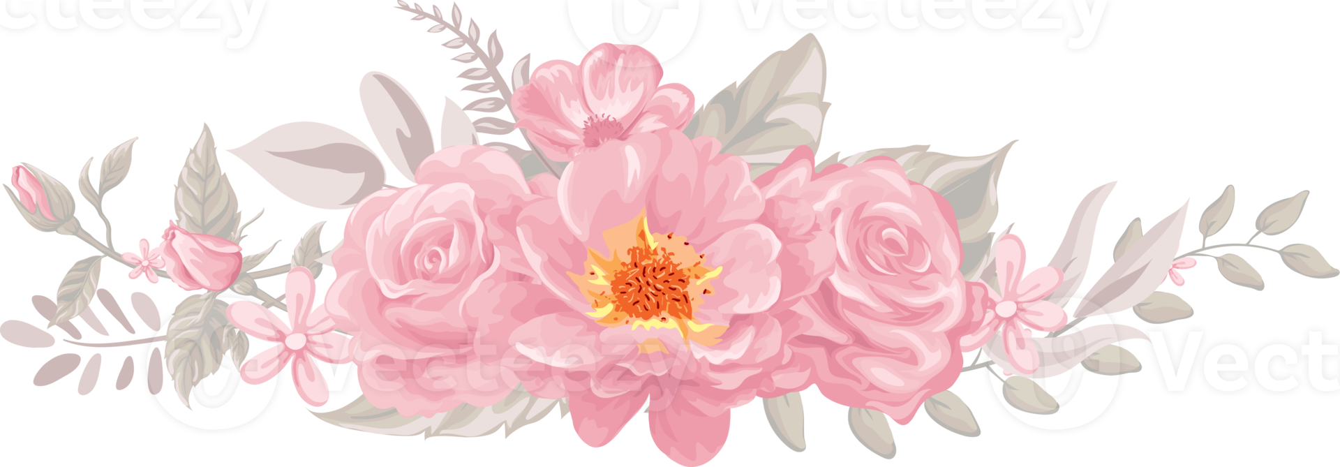 Rose Flower and botanical leaf digital painted png