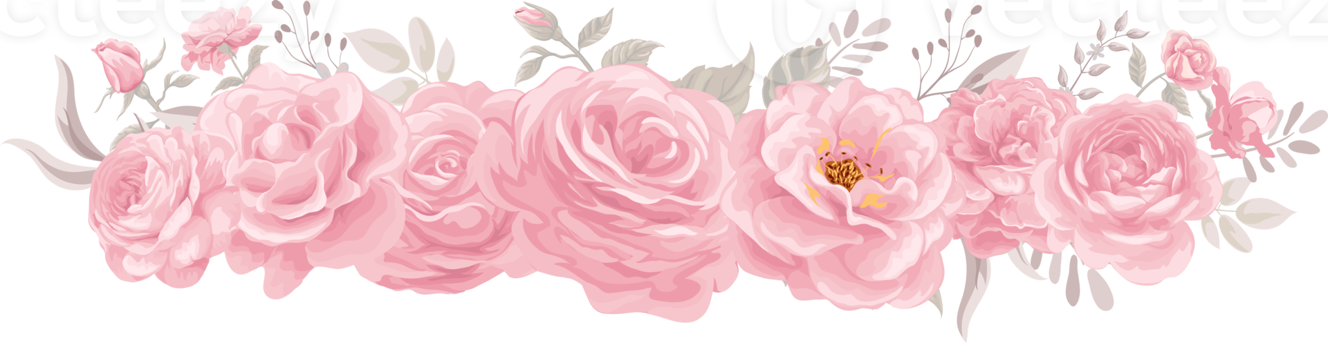 rosa blomma och botaniska blad digital målade png