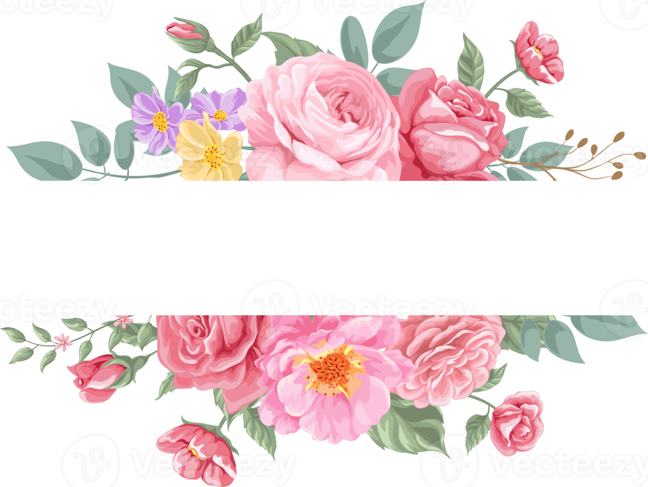 roze bloem en botanisch blad digitaal geschilderd png