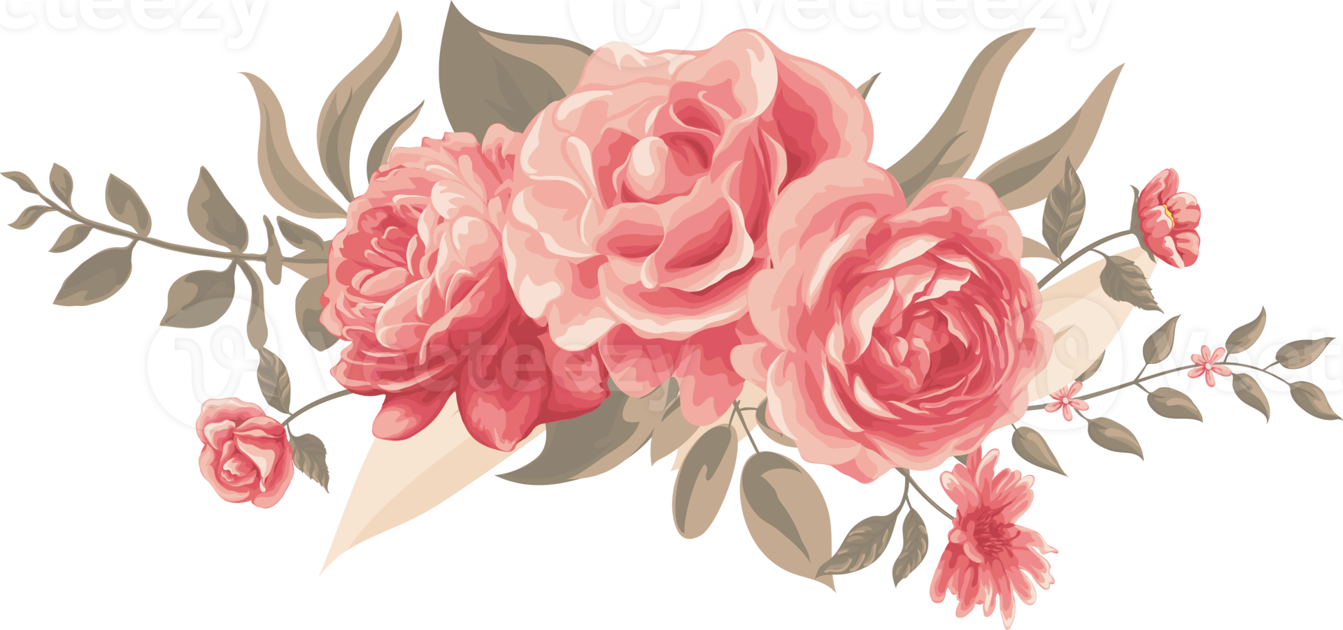 Rose Flower and botanical leaf digital painted png