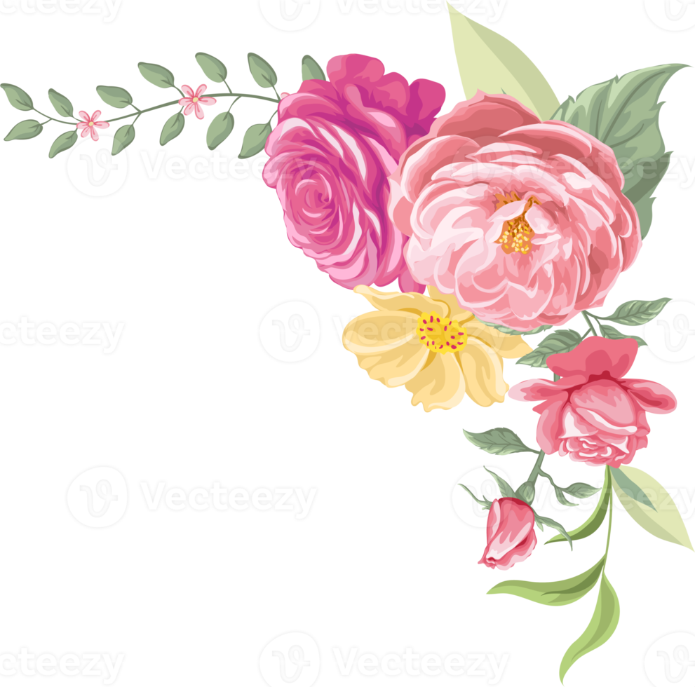 roze bloem en botanisch blad digitaal geschilderd png