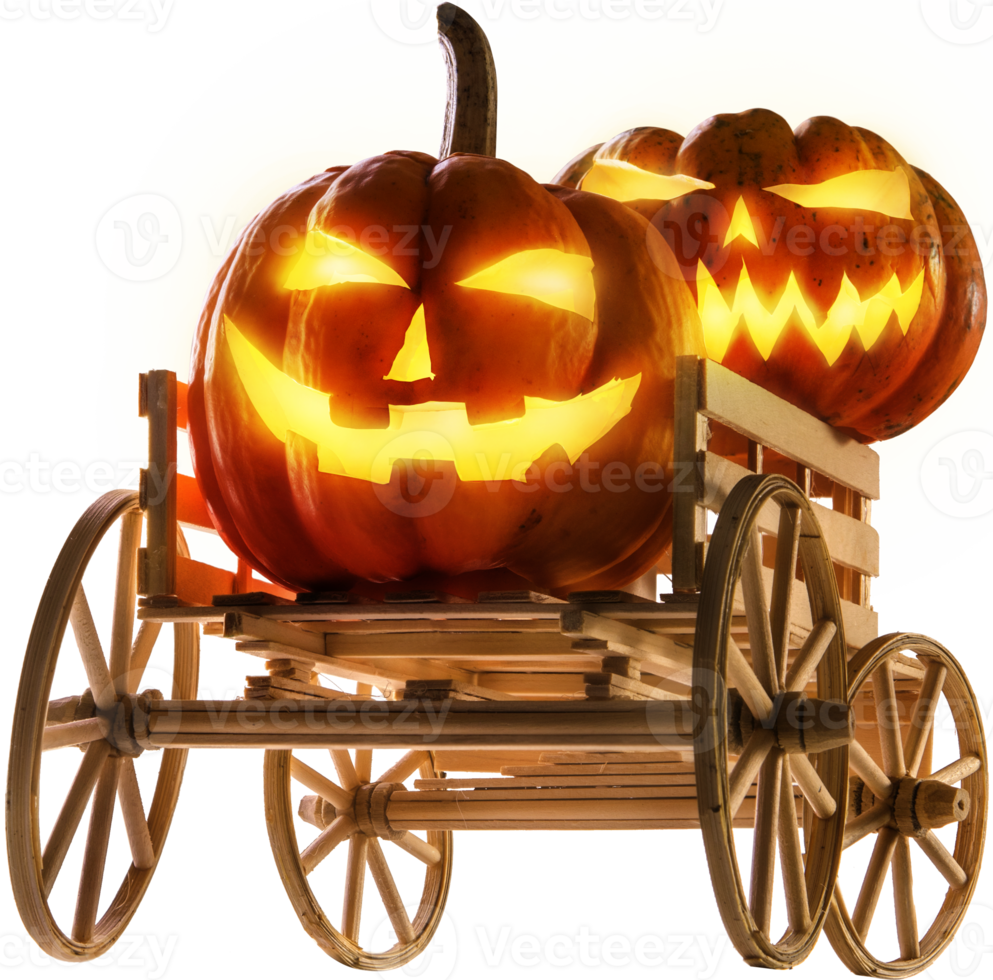 Halloween pumpkins on farm wagon png