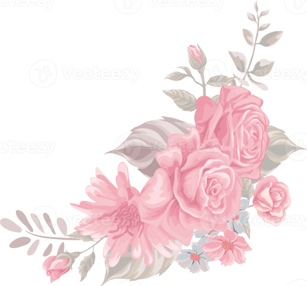 Rose Flower and botanical leaf digital painted png