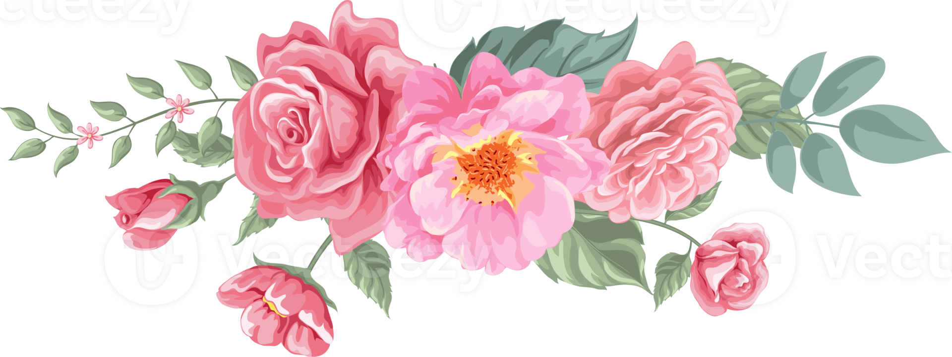 roze bloem en botanisch blad digitaal geschilderd png