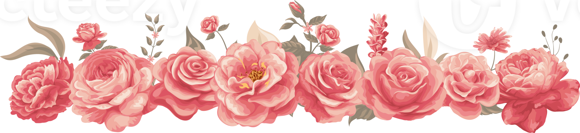 Rose Flower and botanical leaf digital painted png