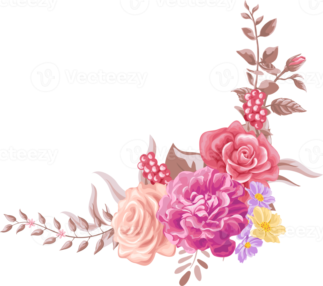 Rose Flower and botanical leaf digital painted png