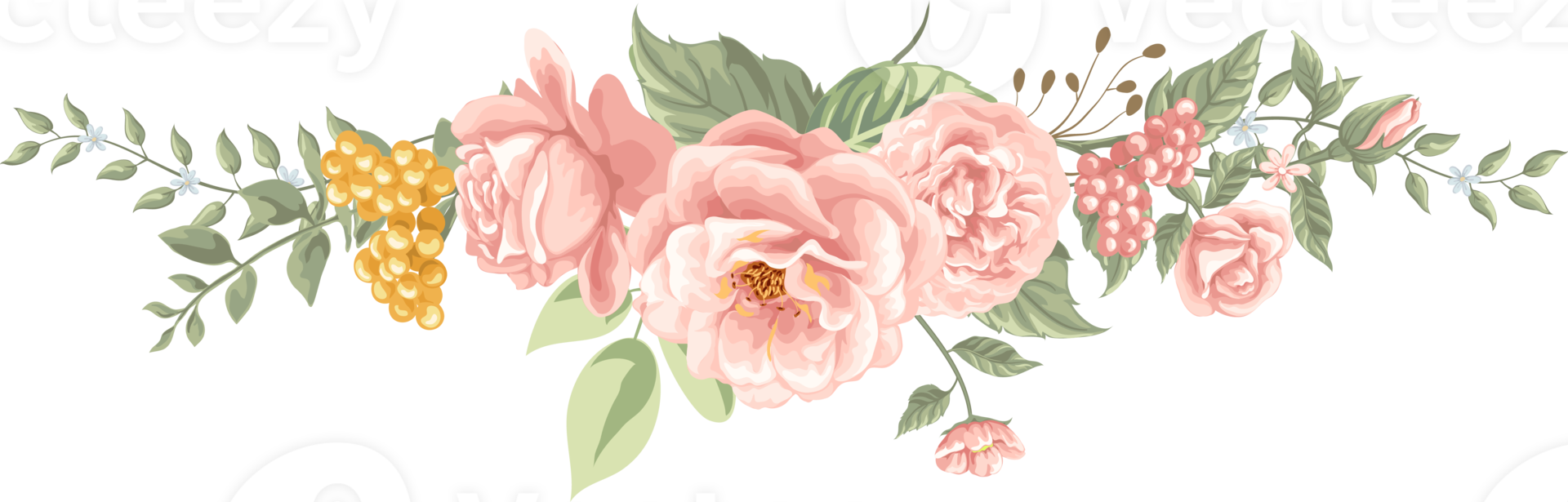 rosa blomma och botaniska blad digital målade png