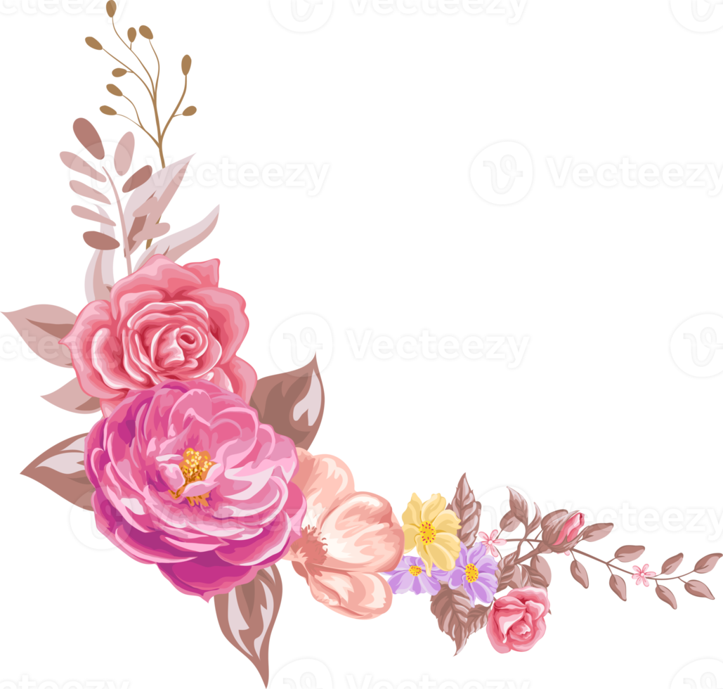 Rose Flower and botanical leaf digital painted png