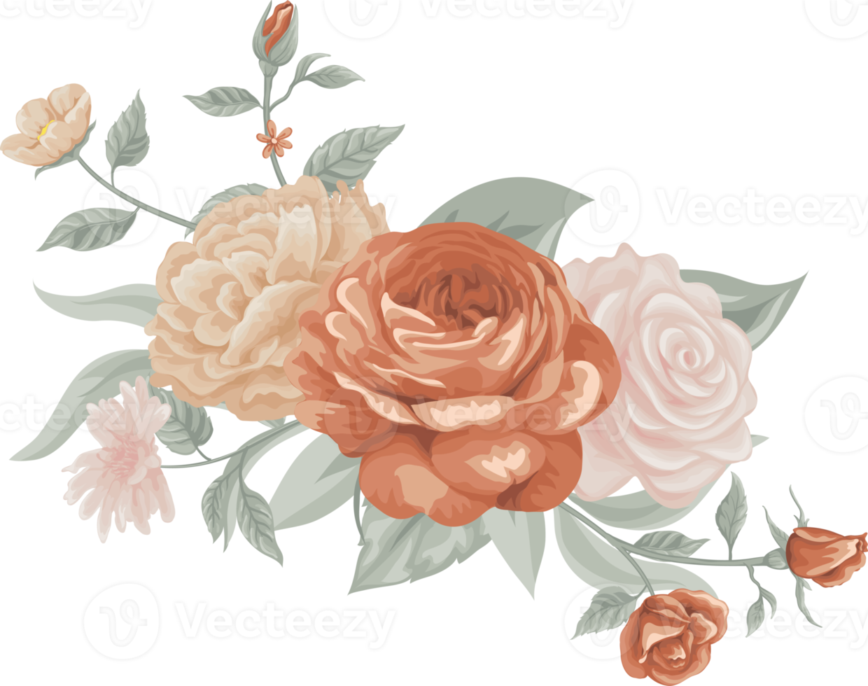 Rose Flower and botanical leaf digital painted png