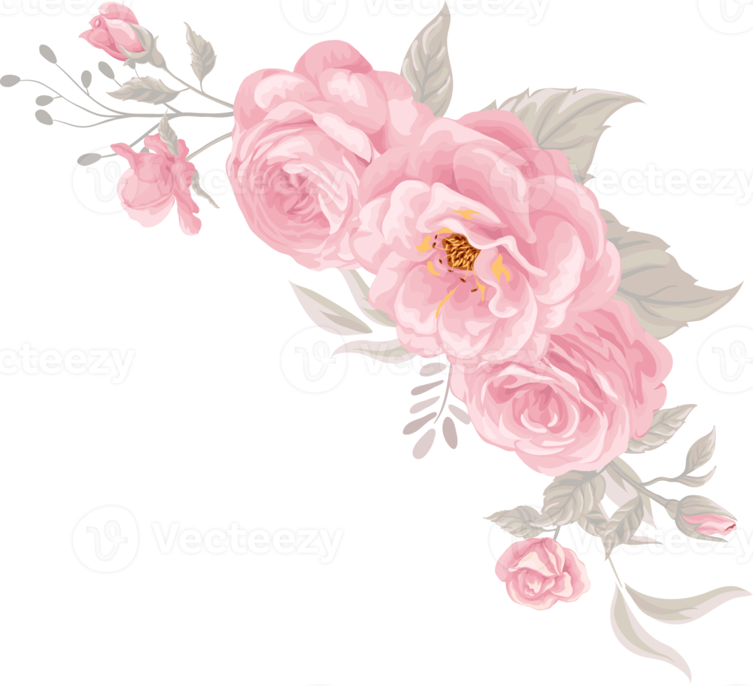 Rose Flower and botanical leaf digital painted png