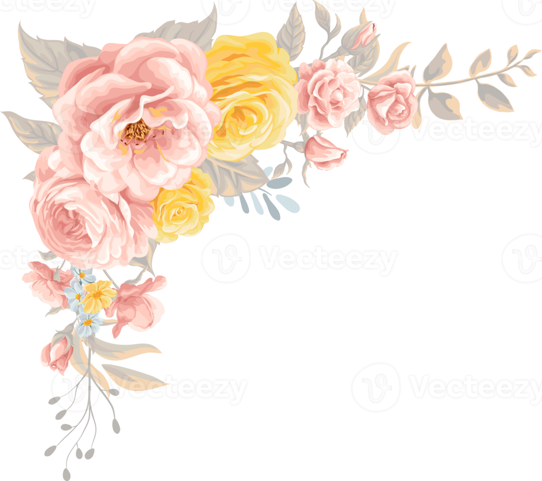 Rose Flower and botanical leaf digital painted png