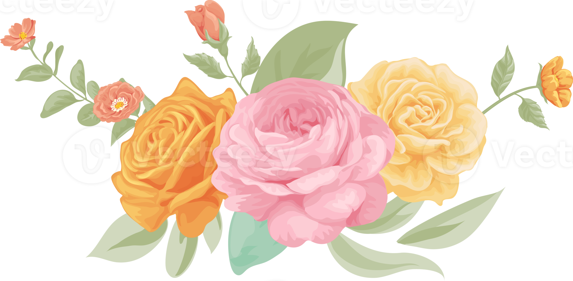 Rose Flower and botanical leaf digital painted png