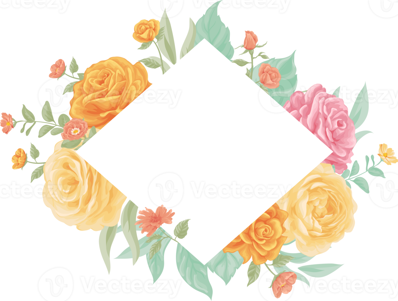 Rose Flower and botanical leaf digital painted png