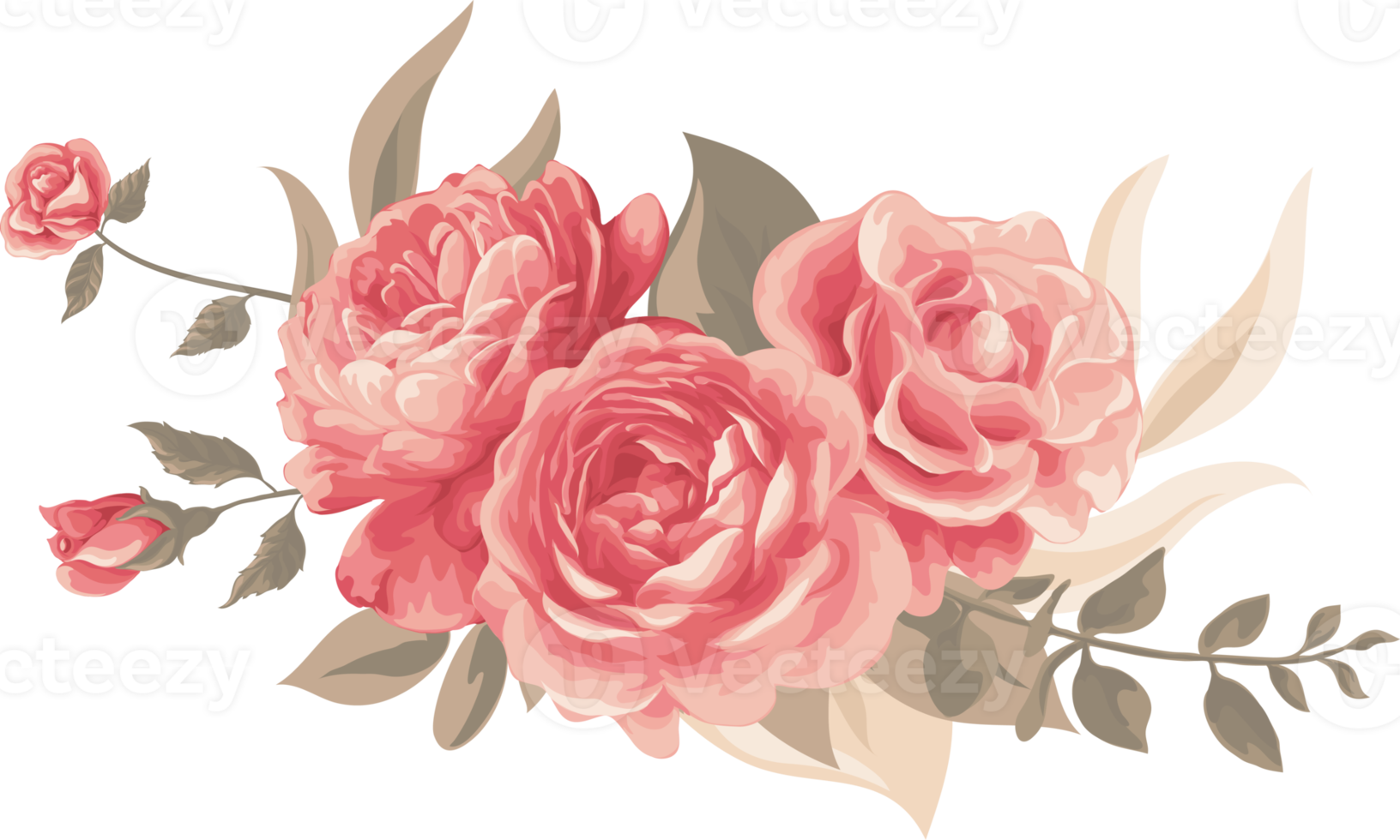 Rose Flower and botanical leaf digital painted png