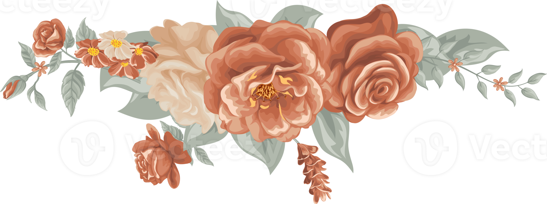 Rose Flower and botanical leaf digital painted png