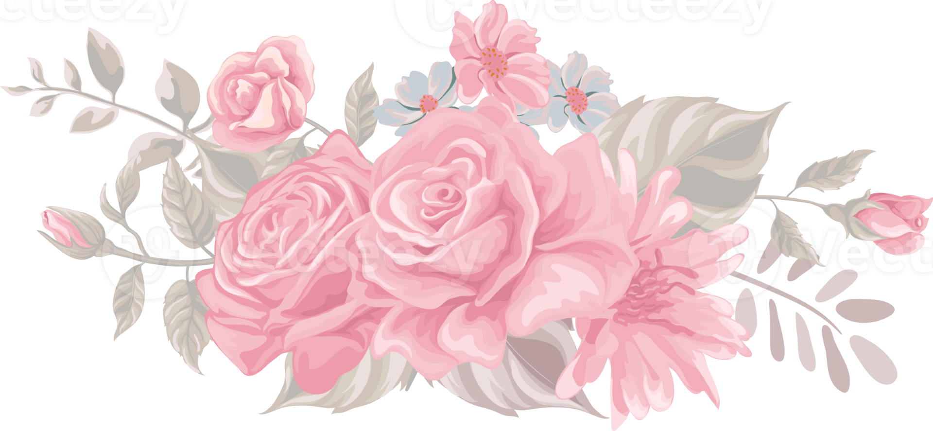 Rose Flower and botanical leaf digital painted png