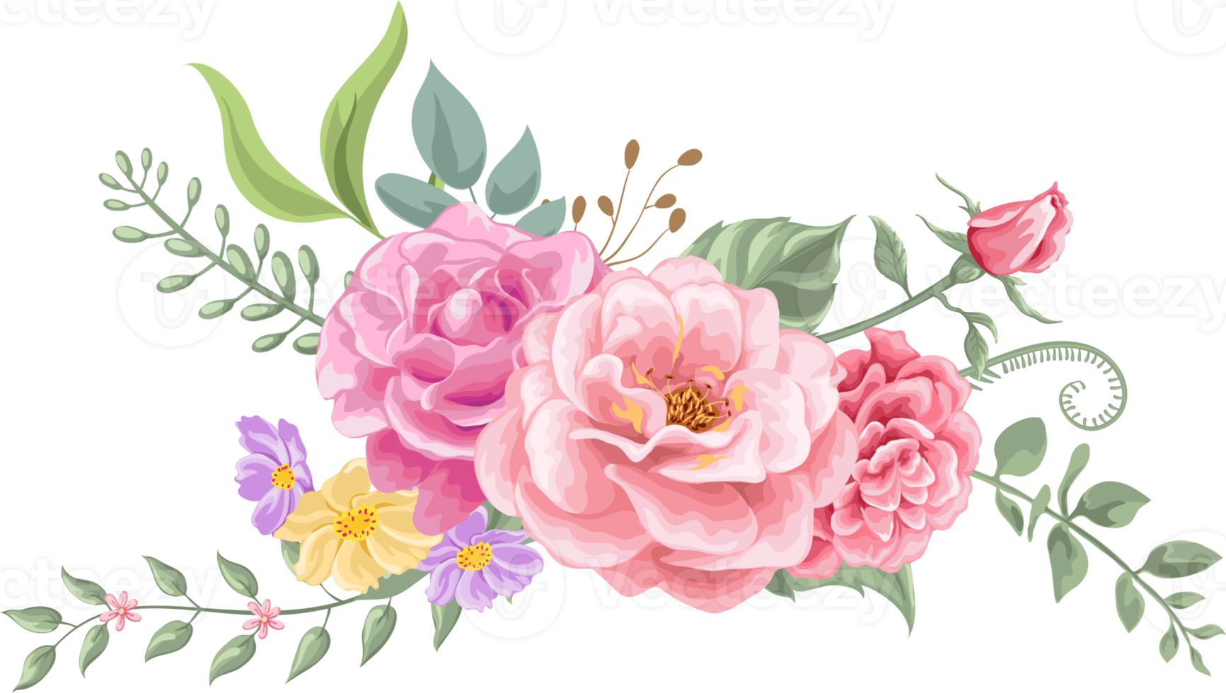Rose Flower and botanical leaf digital painted png