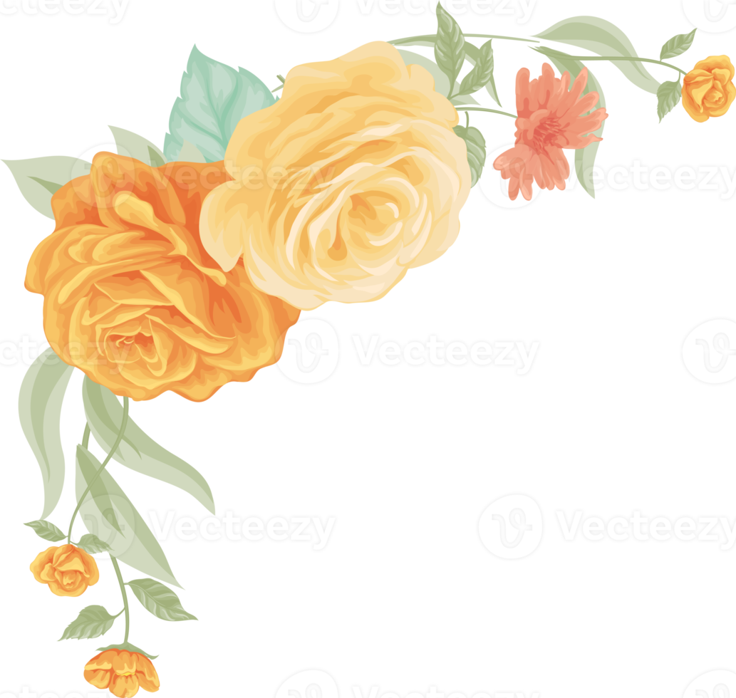 Rose Flower and botanical leaf digital painted png