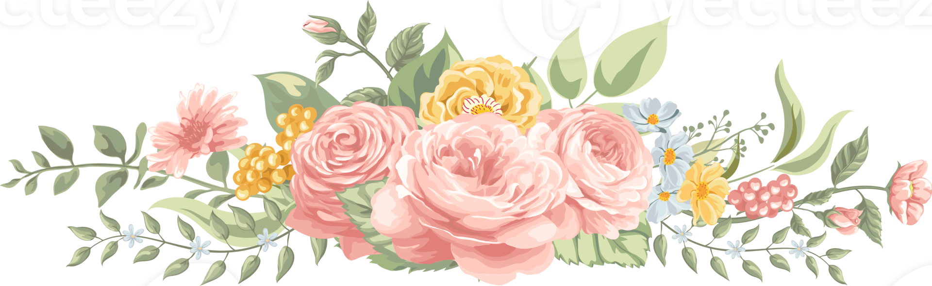 rosa blomma och botaniska blad digital målade png