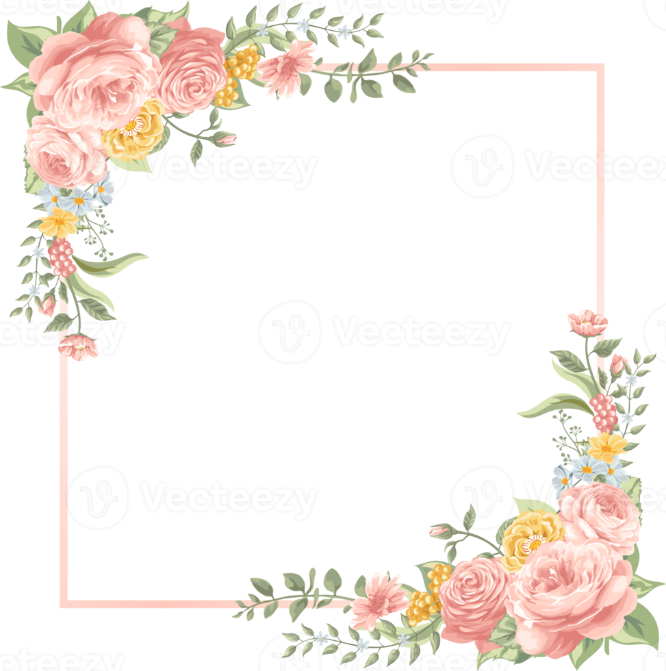 roze bloem en botanisch blad digitaal geschilderd png