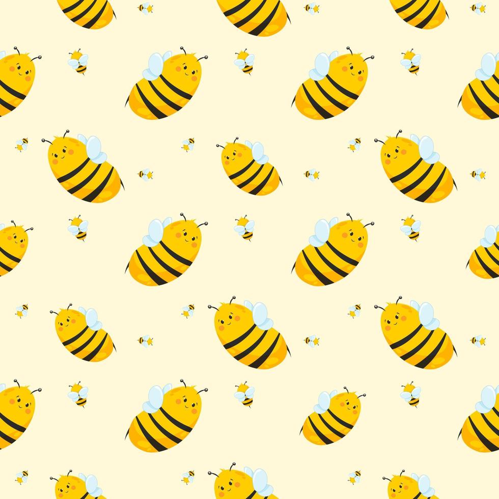 Seamless pattern with cute bees on white background. Bee, bumblebee for children's goods vector