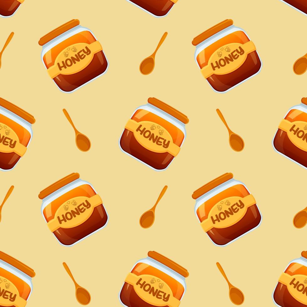 Seamless pattern with honey jars and spoons. Pattern for packaging honey products vector