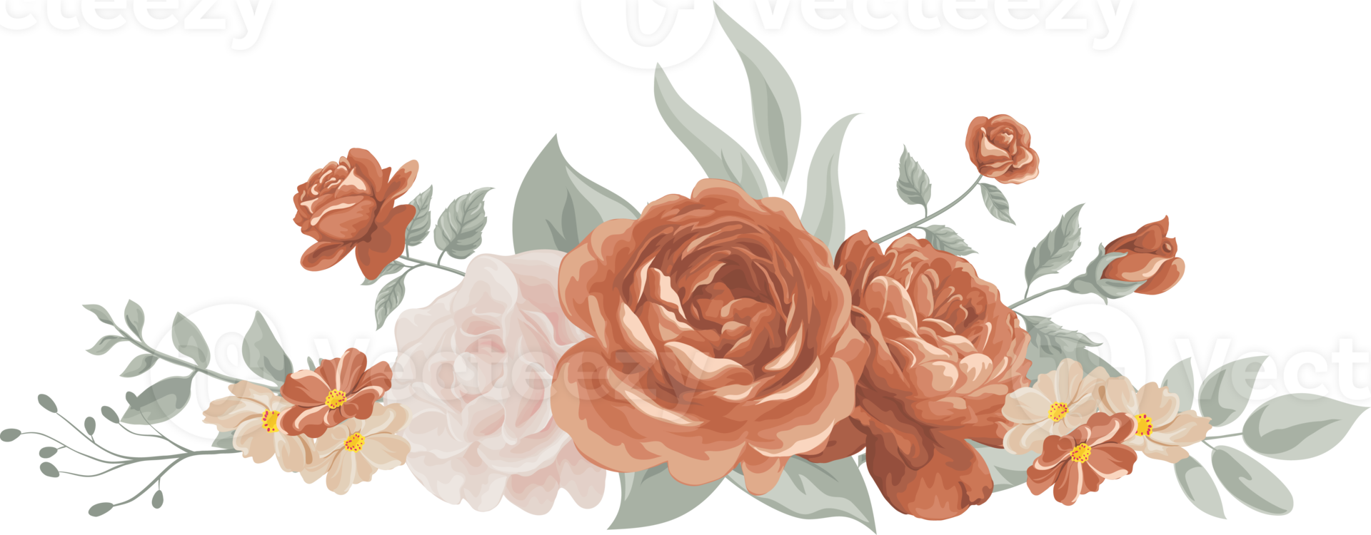 Rose Flower and botanical leaf digital painted png