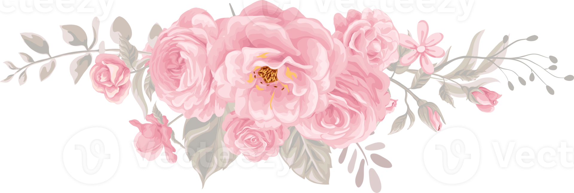 Rose Flower and botanical leaf digital painted png