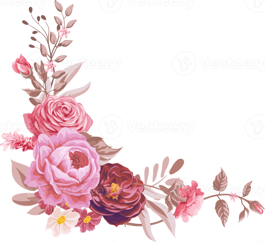 Rose Flower and botanical leaf digital painted png