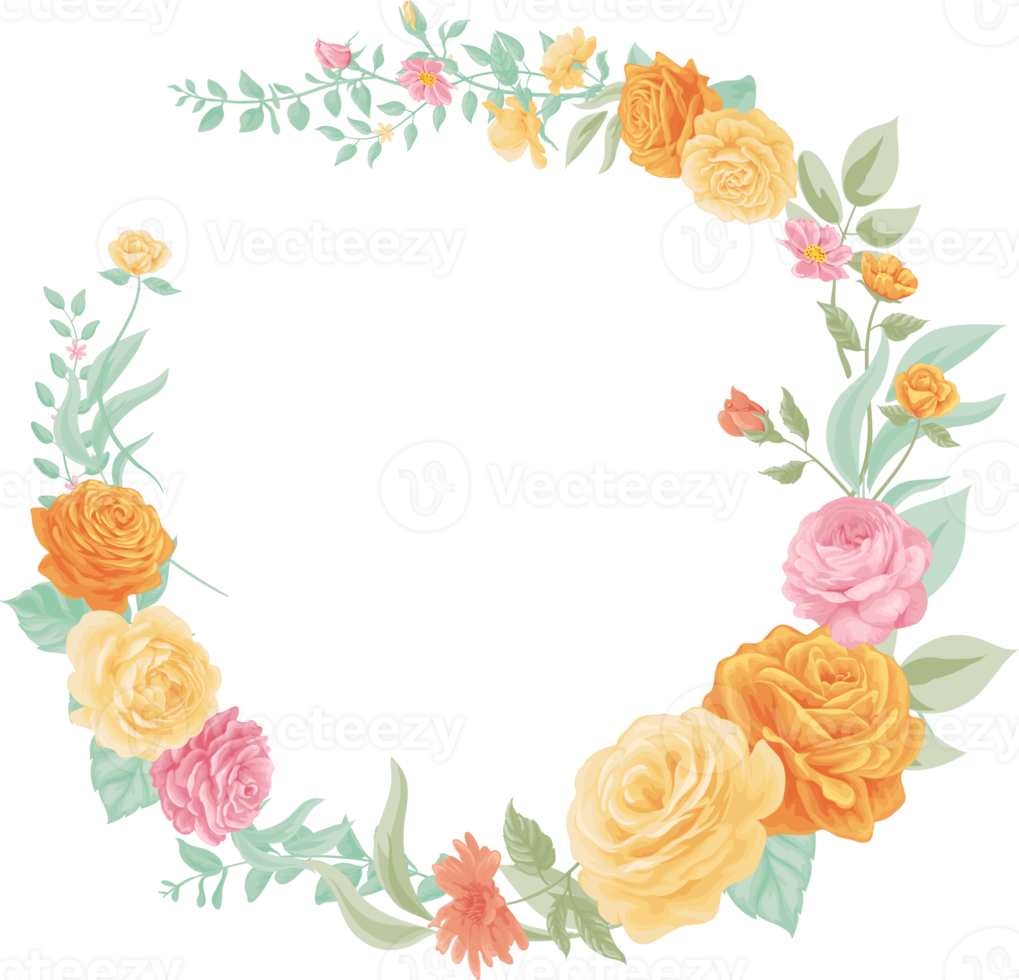 Rose Flower and botanical leaf digital painted png