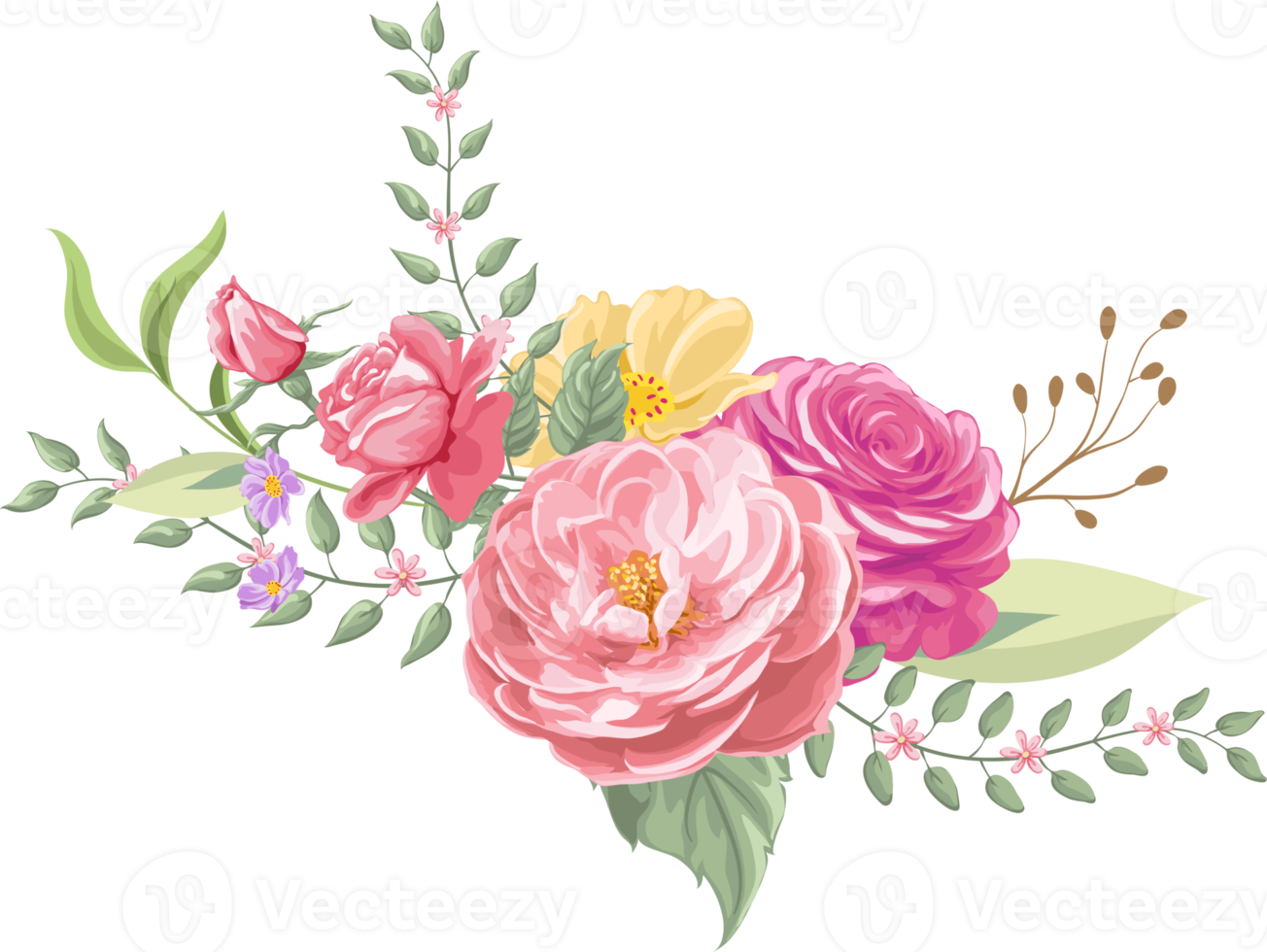 Rose Flower and botanical leaf digital painted png
