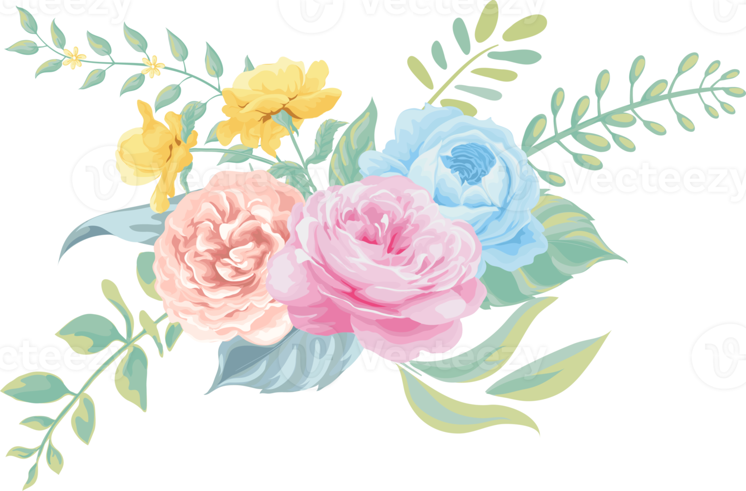 Rose Flower and botanical leaf digital painted png