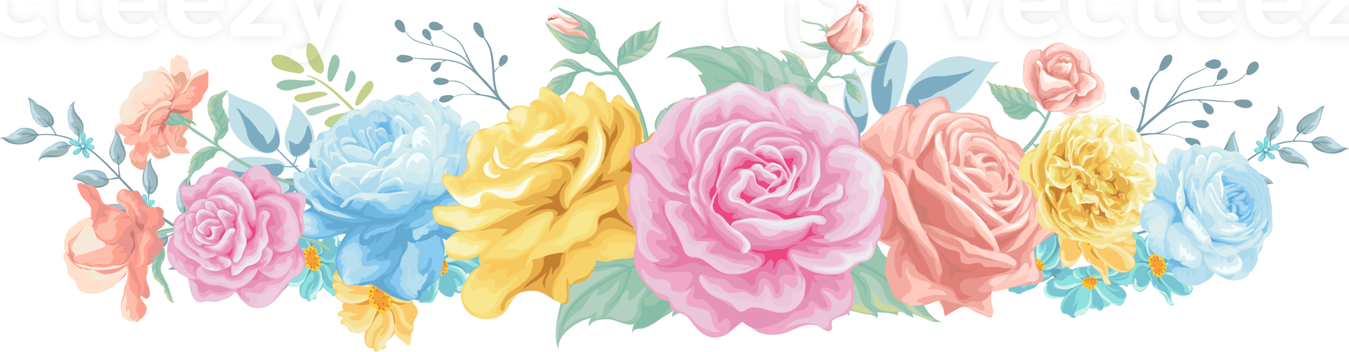 fleur rose et feuille botanique peinte numériquement png