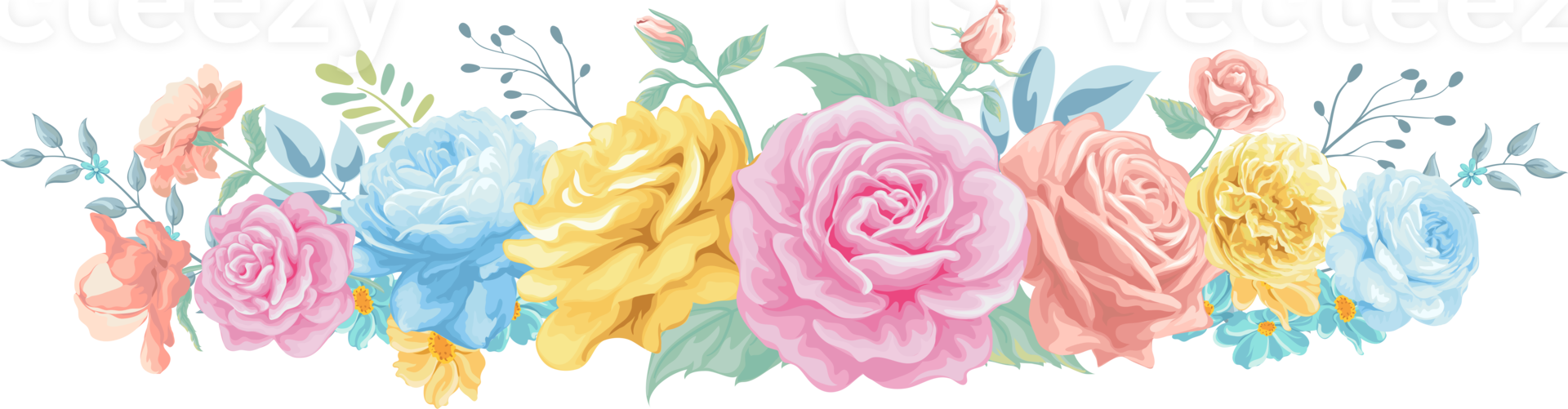 Rose Flower and botanical leaf digital painted png