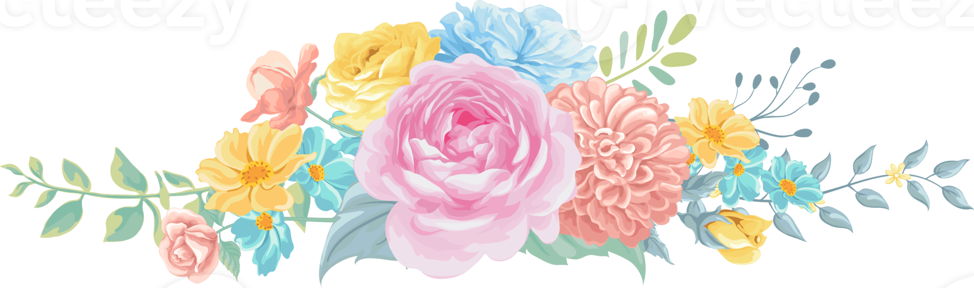 rosa blomma och botaniska blad digital målade png