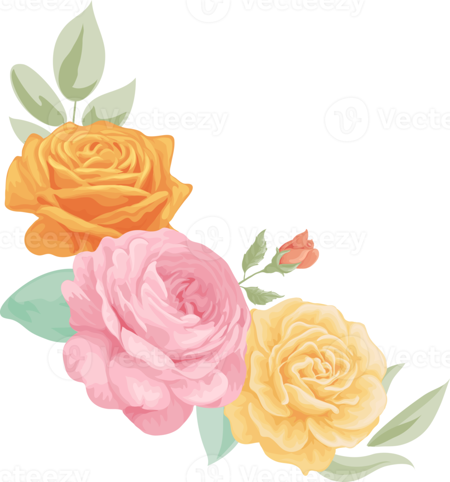 Rose Flower and botanical leaf digital painted png
