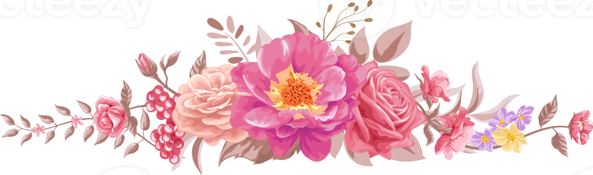 Rosenblüte und botanisches Blatt digital gemalt png