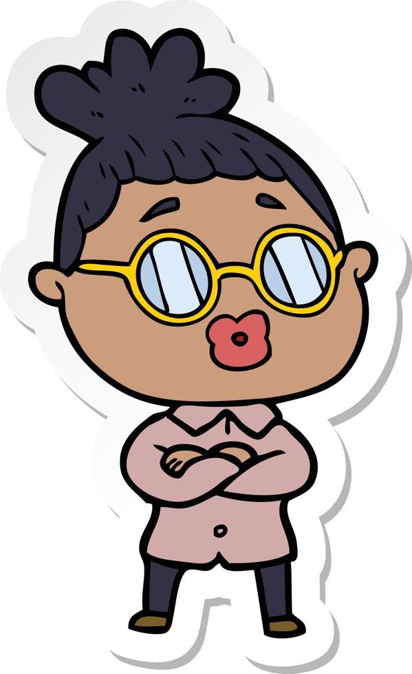 sticker of a cartoon woman wearing spectacles vector