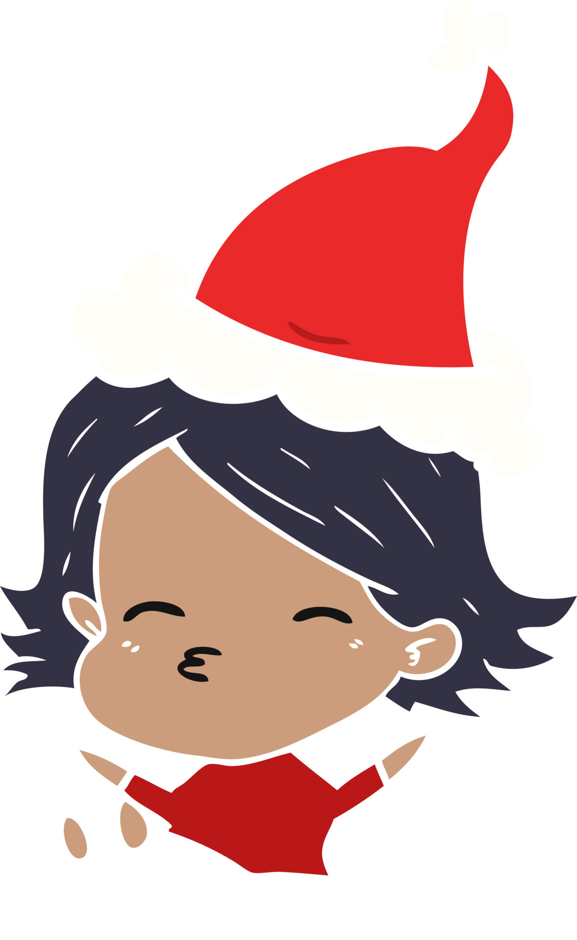 flat color illustration of a woman sitting wearing santa hat 9597801