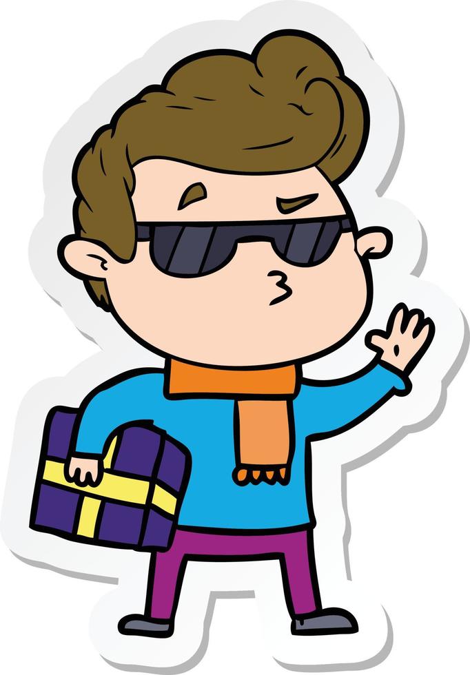 sticker of a cartoon cool guy vector