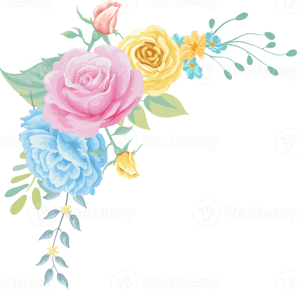 Rose Flower and botanical leaf digital painted png