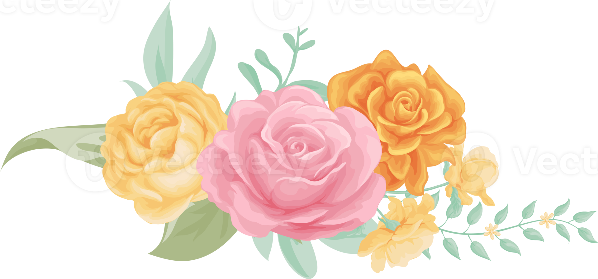 Rose Flower and botanical leaf digital painted png