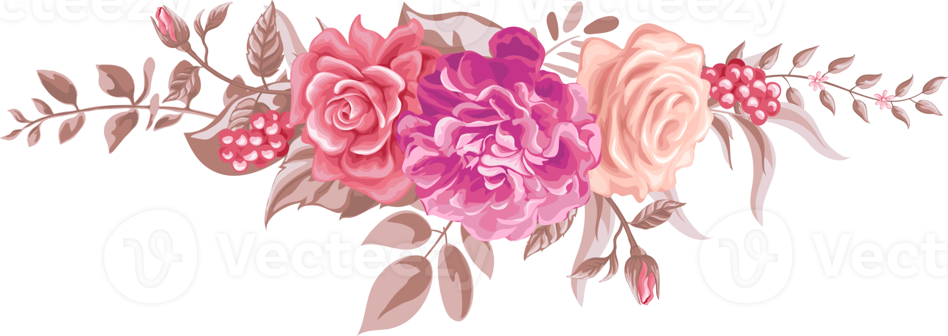 Rose Flower and botanical leaf digital painted png