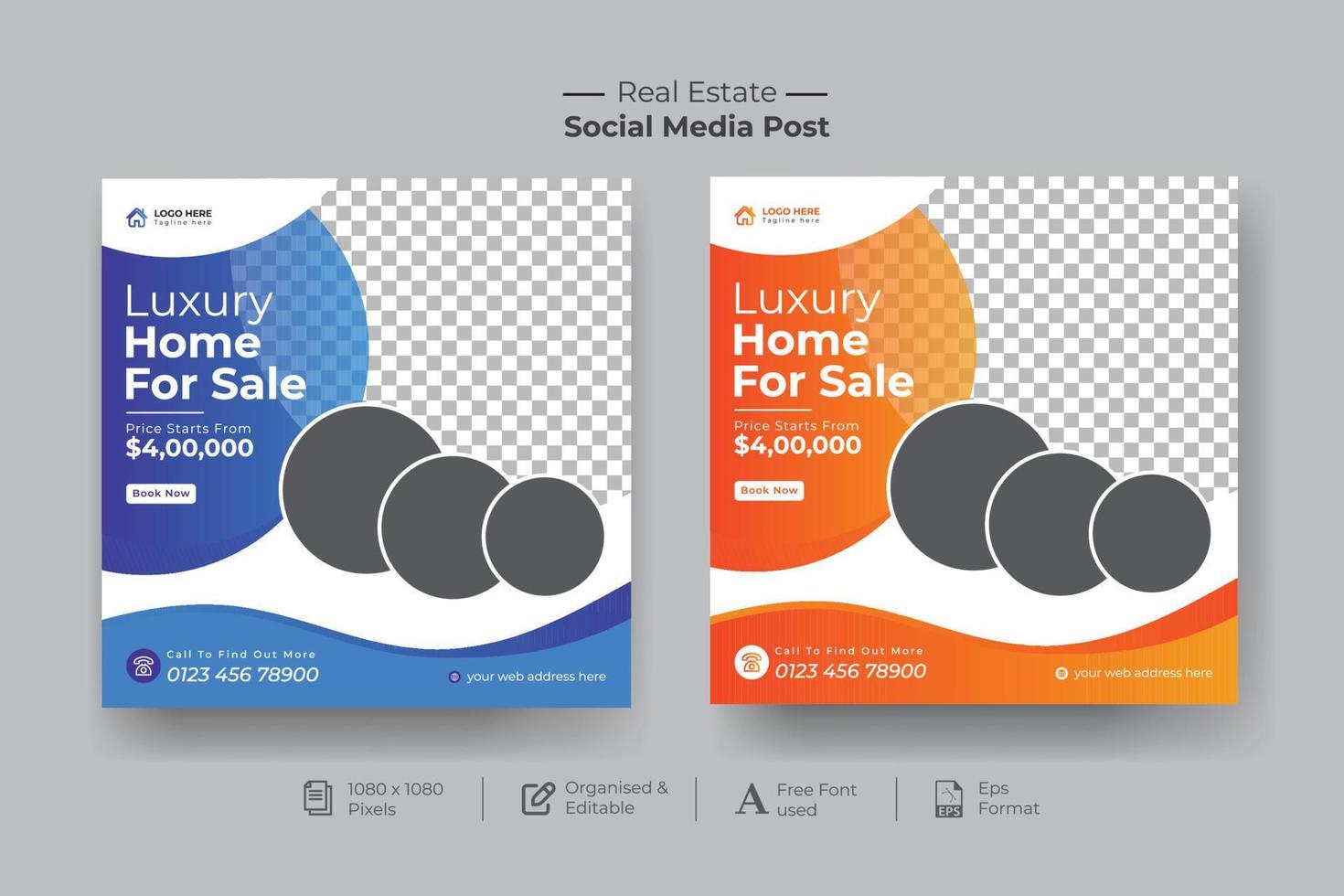 Real estate social media post bundle, web banner. modern social media post, easily editable, colorful, and elegant design vector