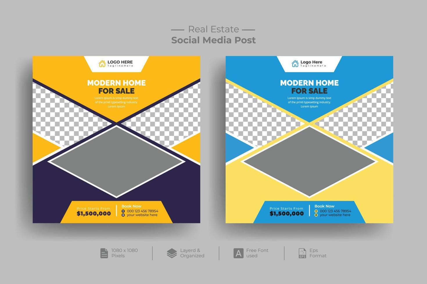 Real estate social media post bundle, web banner. modern social media post, easily editable, colorful, and elegant design, house property square flyer, poster vector