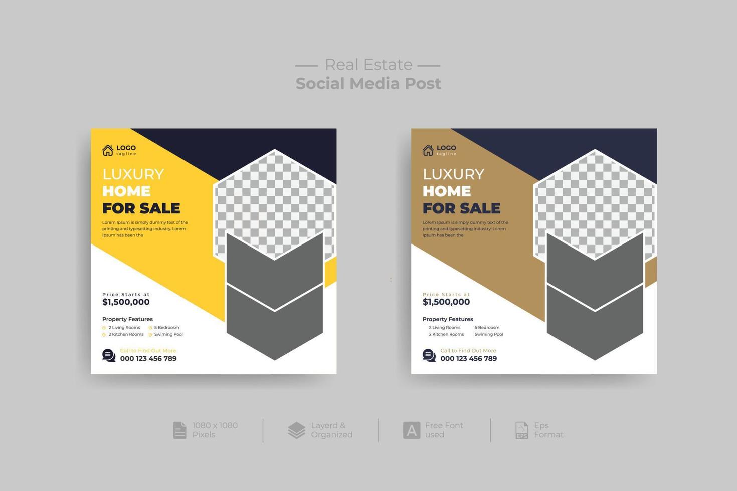 Real estate social media post or banner template, vector