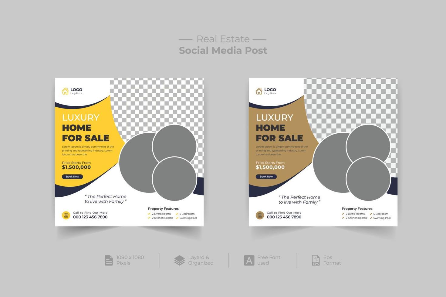 Real estate social media post bundle, modern Real Estate, social media post easily editable, colorful and elegant design. vector