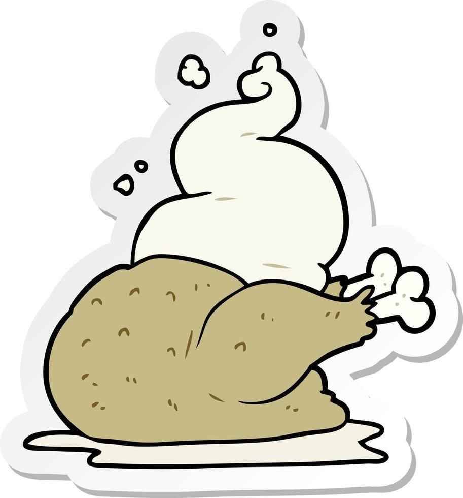 sticker of a cartoon cooked chicken vector