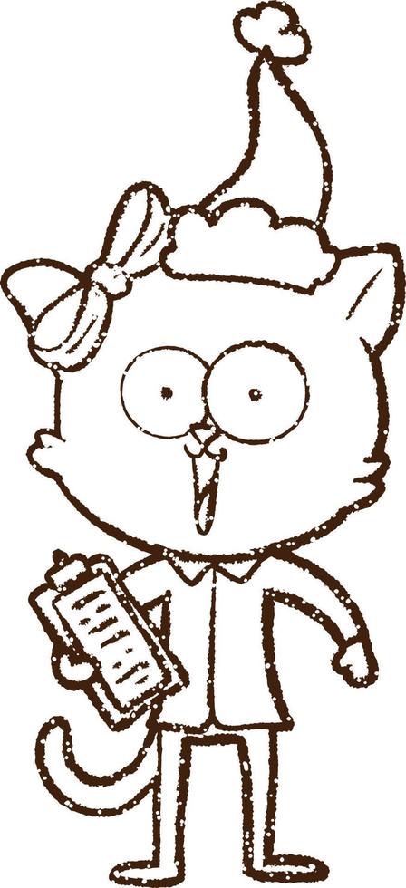 dibujo al carboncillo de un gato navideño vector