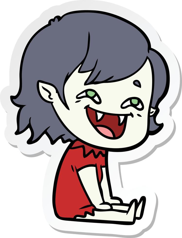 pegatina de una chica vampiro riéndose de dibujos animados vector